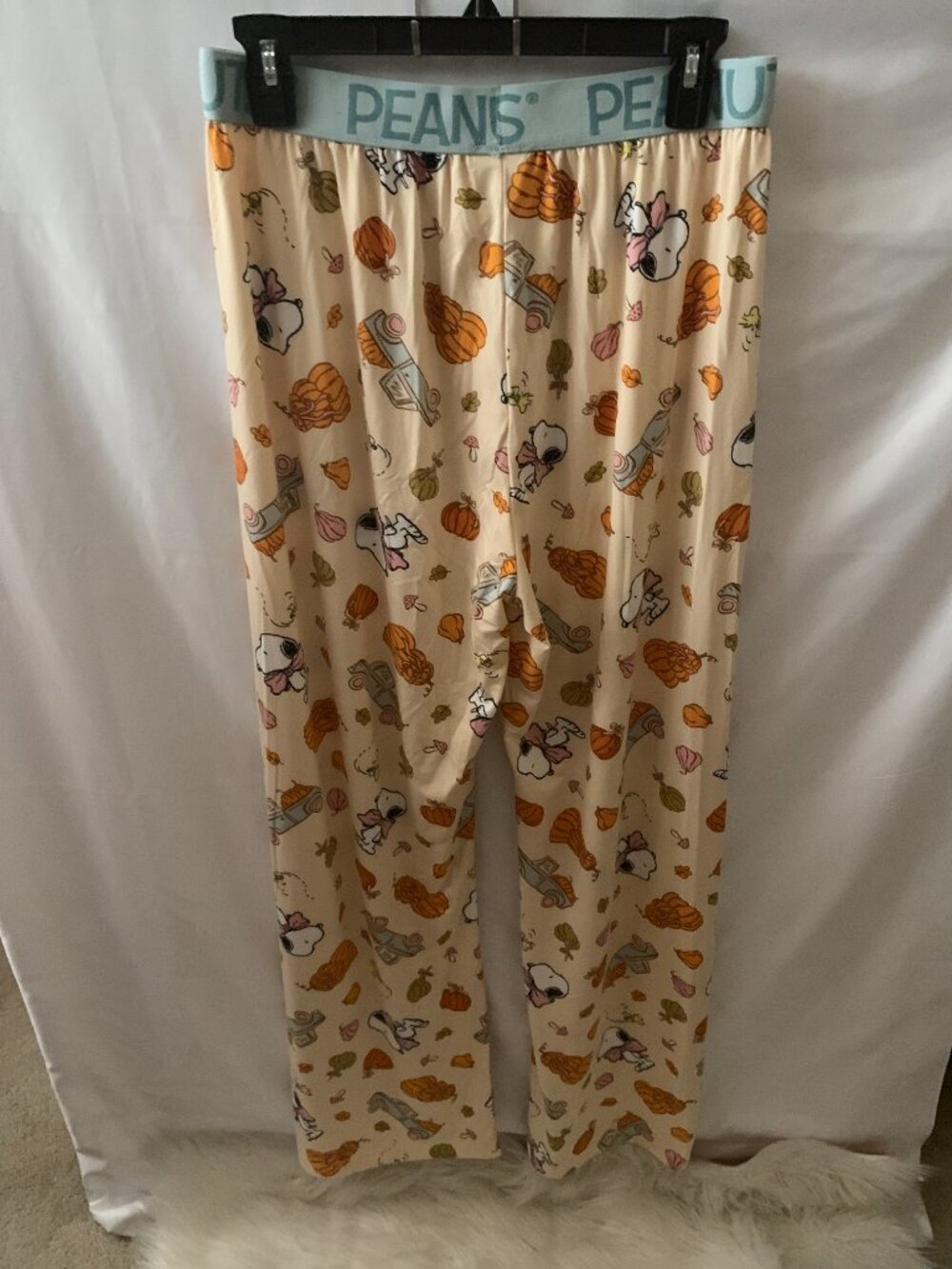 PEANUTS Snoopy Fall Pumpkin Patch Lounge Pants in Yellow/Blue Sz LARGE - Picture 4 of 4